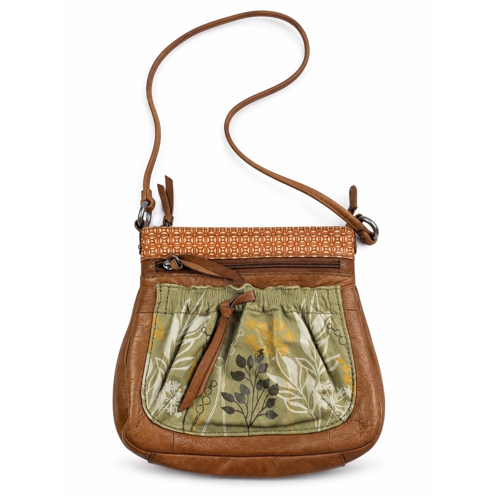 Fossil Vintage Y2K Leather Brown Boho Floral Print Small Messenger Crossbody Bag